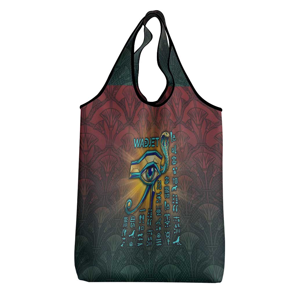 Egyptian Wadjet Winged Cobra Grocery Bag with Eye of Horus in Fiery Royal Protector Theme