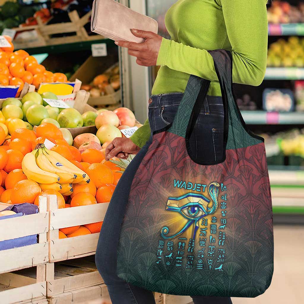 Egyptian Wadjet Winged Cobra Grocery Bag with Eye of Horus in Fiery Royal Protector Theme