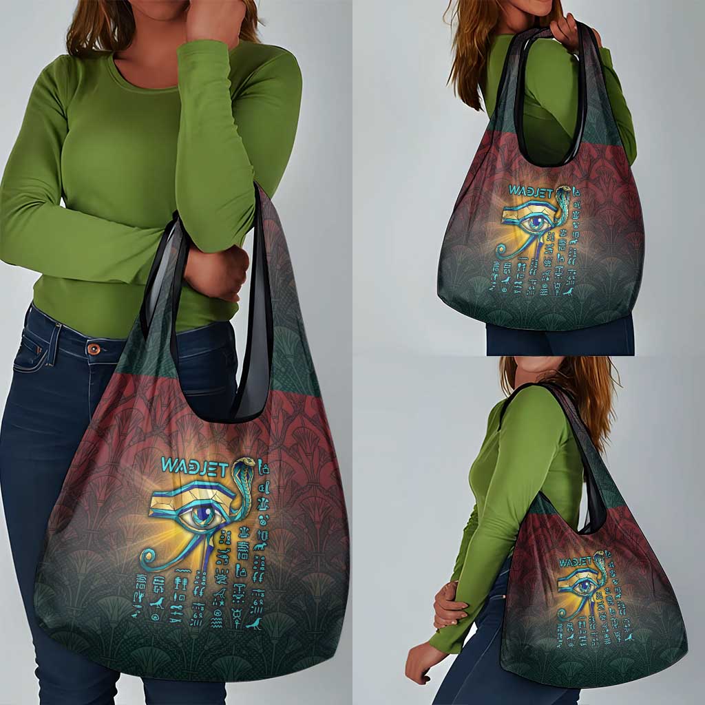 Egyptian Wadjet Winged Cobra Grocery Bag with Eye of Horus in Fiery Royal Protector Theme