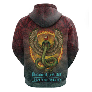 Egyptian Wadjet Winged Cobra Hoodie with Eye of Horus in Fiery Royal Protector Theme