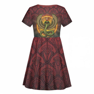 Egyptian Wadjet Winged Cobra Kid Short Sleeve Dress with Eye of Horus in Fiery Royal Protector Theme