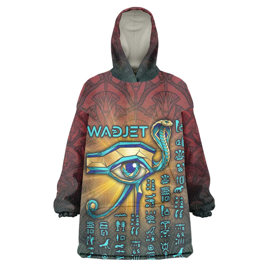 Egyptian Wadjet Winged Cobra Kid Wearable Blanket Hoodie with Eye of Horus in Fiery Royal Protector Theme