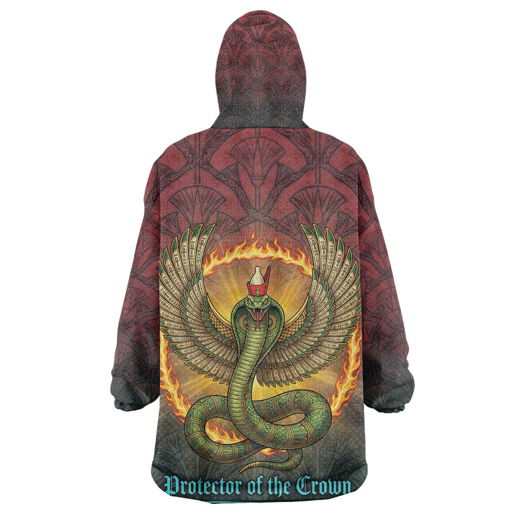 Egyptian Wadjet Winged Cobra Kid Wearable Blanket Hoodie with Eye of Horus in Fiery Royal Protector Theme