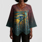 Egyptian Wadjet Winged Cobra Kimono Sleeve Blouse with Eye of Horus in Fiery Royal Protector Theme