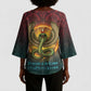 Egyptian Wadjet Winged Cobra Kimono Sleeve Blouse with Eye of Horus in Fiery Royal Protector Theme