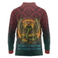 Egyptian Wadjet Winged Cobra Long Sleeve Polo Shirt with Eye of Horus in Fiery Royal Protector Theme