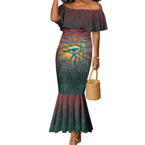Egyptian Wadjet Winged Cobra Mermaid Dress with Eye of Horus in Fiery Royal Protector Theme