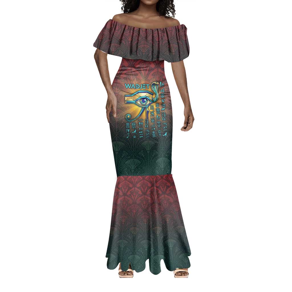 Egyptian Wadjet Winged Cobra Mermaid Dress with Eye of Horus in Fiery Royal Protector Theme