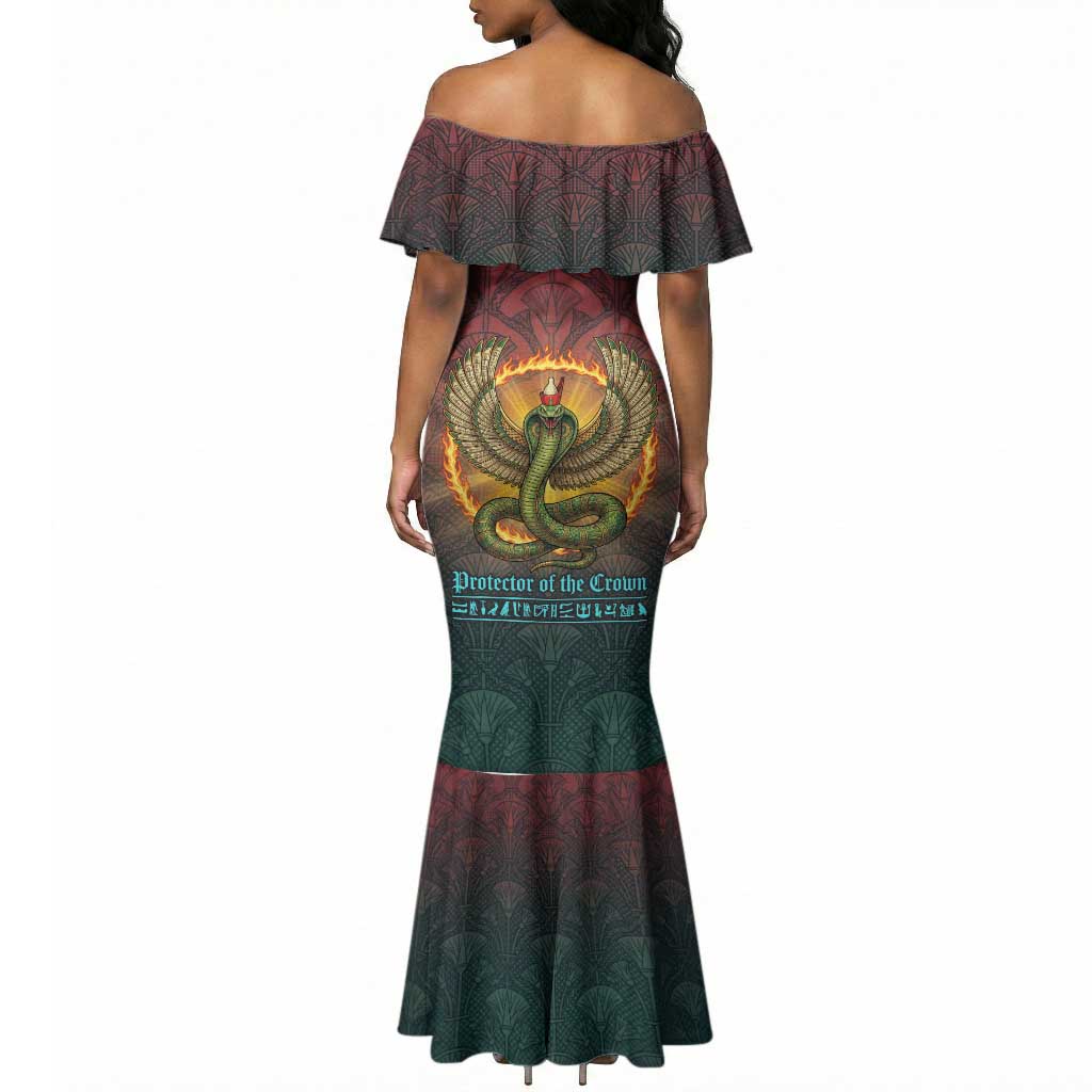 Egyptian Wadjet Winged Cobra Mermaid Dress with Eye of Horus in Fiery Royal Protector Theme