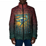 Egyptian Wadjet Winged Cobra Padded Jacket with Eye of Horus in Fiery Royal Protector Theme