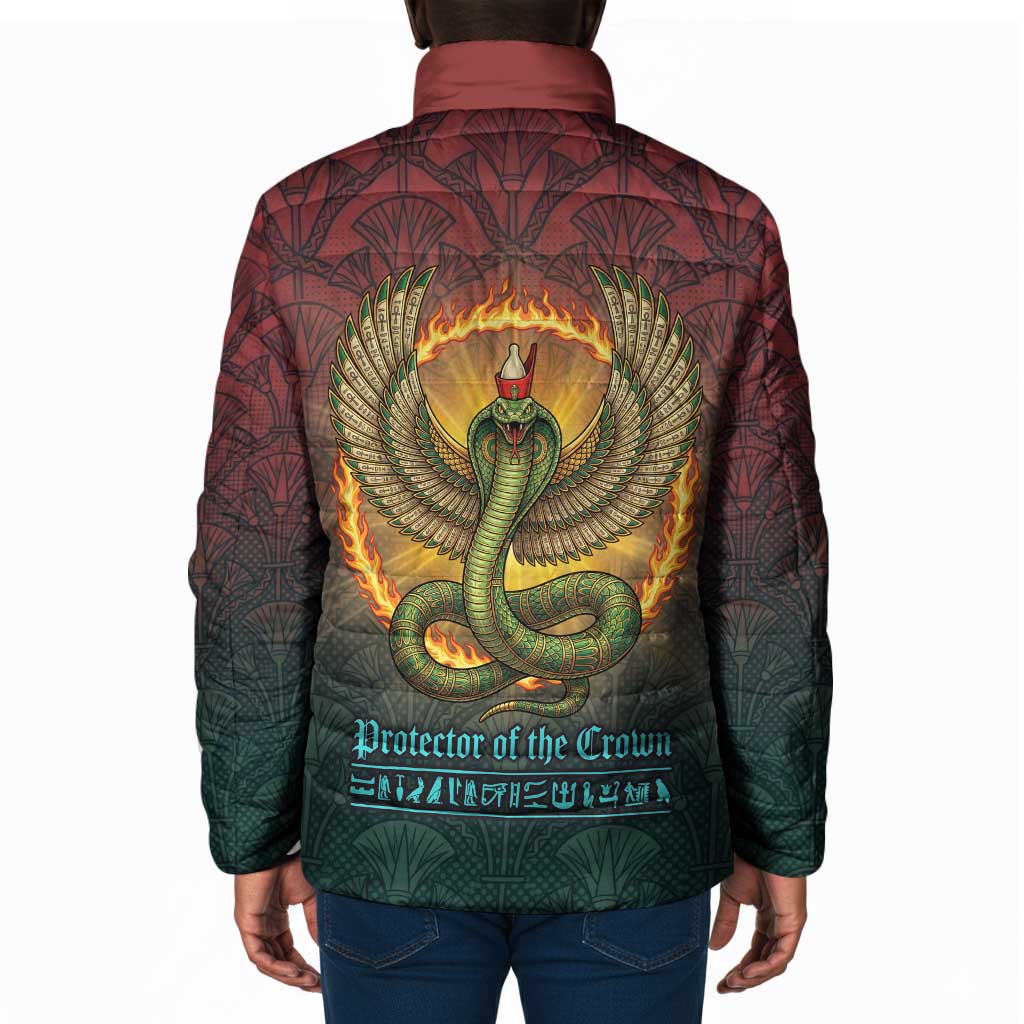 Egyptian Wadjet Winged Cobra Padded Jacket with Eye of Horus in Fiery Royal Protector Theme