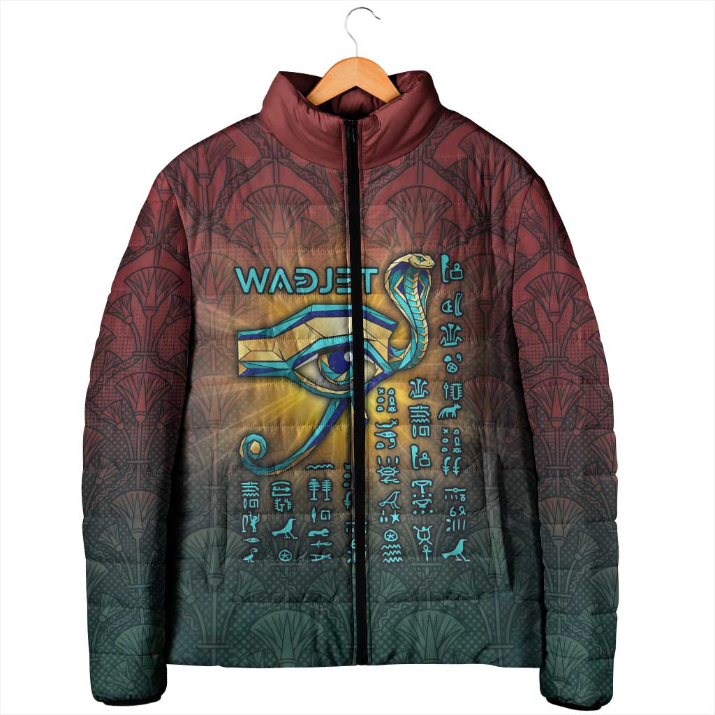 Egyptian Wadjet Winged Cobra Padded Jacket with Eye of Horus in Fiery Royal Protector Theme