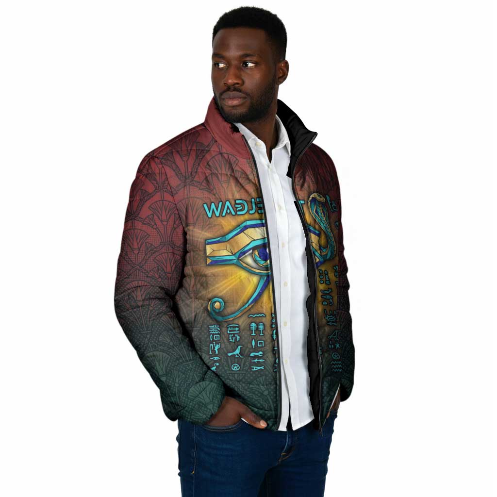 Egyptian Wadjet Winged Cobra Padded Jacket with Eye of Horus in Fiery Royal Protector Theme