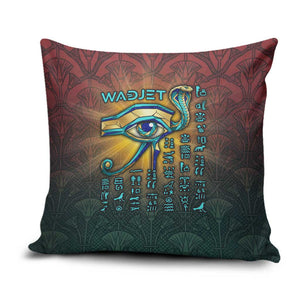 Egyptian Wadjet Winged Cobra Pillow Cover with Eye of Horus in Fiery Royal Protector Theme