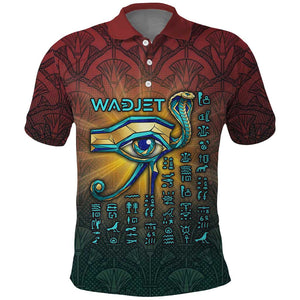 Egyptian Wadjet Winged Cobra Polo Shirt with Eye of Horus in Fiery Royal Protector Theme