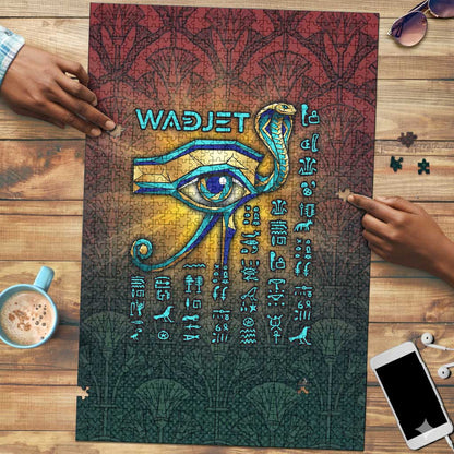 Egyptian Wadjet Winged Cobra Puzzle with Eye of Horus in Fiery Royal Protector Theme