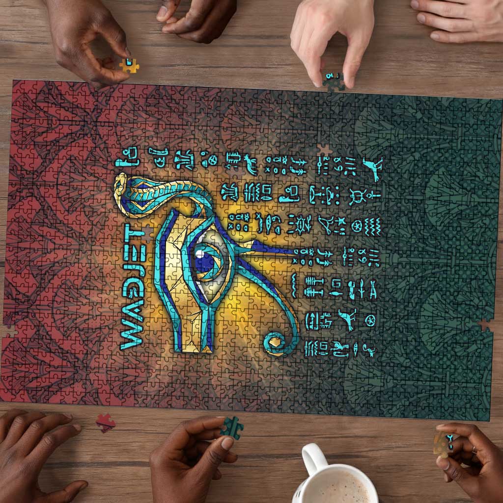 Egyptian Wadjet Winged Cobra Puzzle with Eye of Horus in Fiery Royal Protector Theme