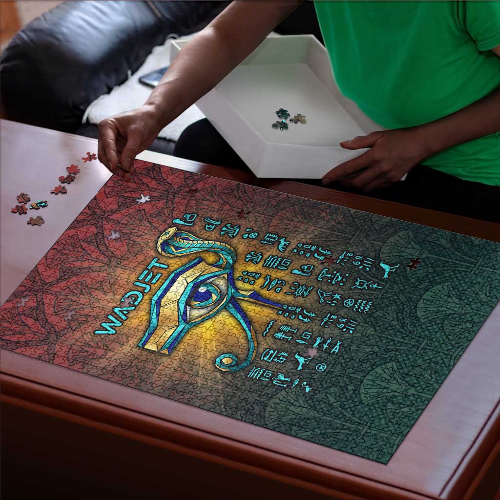 Egyptian Wadjet Winged Cobra Puzzle with Eye of Horus in Fiery Royal Protector Theme