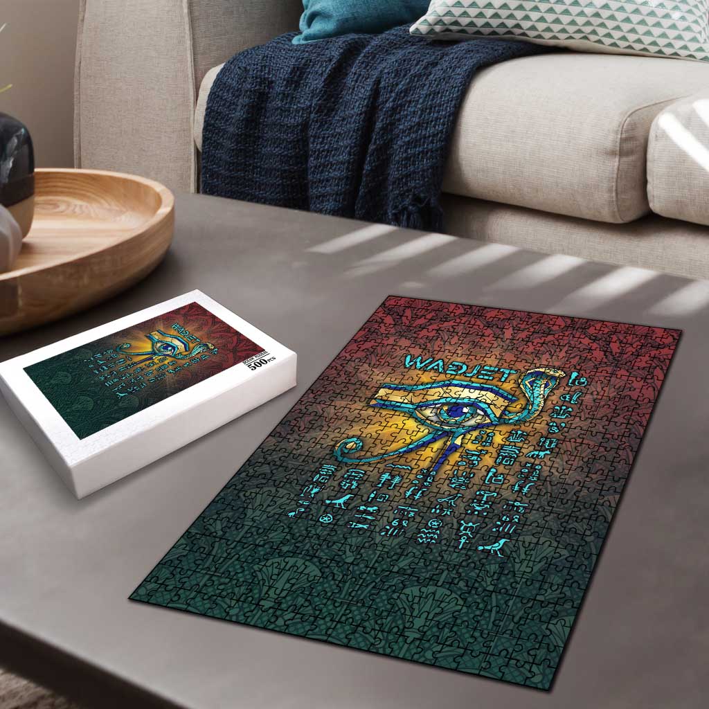Egyptian Wadjet Winged Cobra Puzzle with Eye of Horus in Fiery Royal Protector Theme