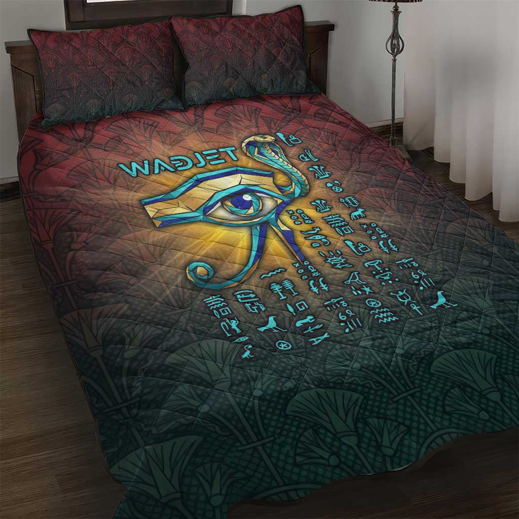 Egyptian Wadjet Winged Cobra Quilt Bed Set with Eye of Horus in Fiery Royal Protector Theme