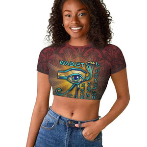 Egyptian Wadjet Winged Cobra Raglan Cropped T shirt with Eye of Horus in Fiery Royal Protector Theme