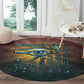 Egyptian Wadjet Winged Cobra Round Carpet with Eye of Horus in Fiery Royal Protector Theme