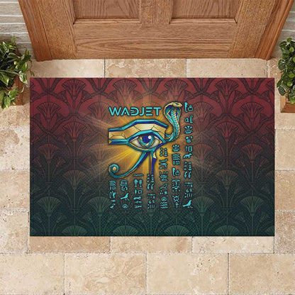 Egyptian Wadjet Winged Cobra Rubber Doormat with Eye of Horus in Fiery Royal Protector Theme
