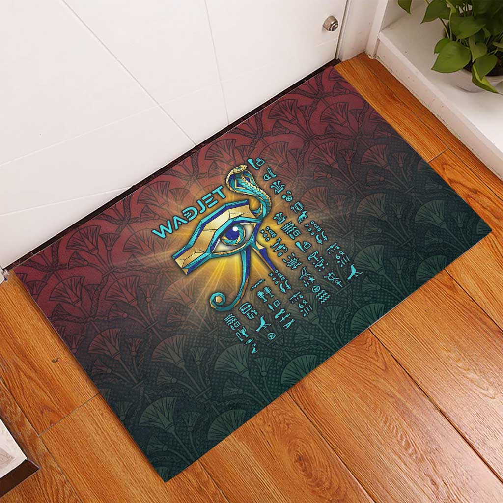 Egyptian Wadjet Winged Cobra Rubber Doormat with Eye of Horus in Fiery Royal Protector Theme