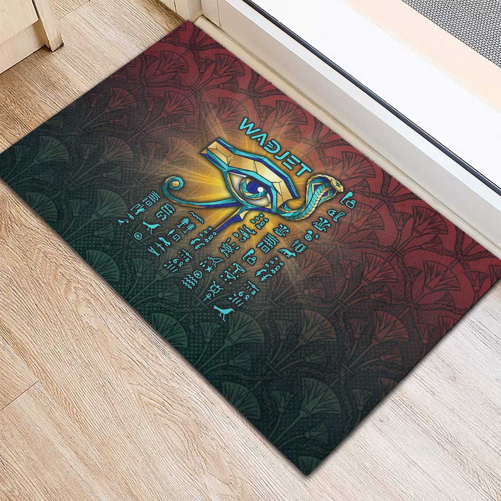 Egyptian Wadjet Winged Cobra Rubber Doormat with Eye of Horus in Fiery Royal Protector Theme