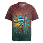Egyptian Wadjet Winged Cobra Rugby Jersey with Eye of Horus in Fiery Royal Protector Theme