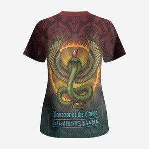Egyptian Wadjet Winged Cobra Scrub Top with Eye of Horus in Fiery Royal Protector Theme