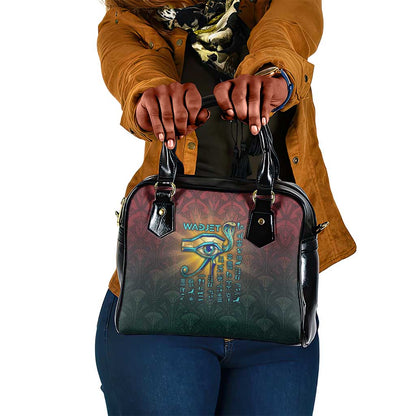 Egyptian Wadjet Winged Cobra Shoulder Handbag with Eye of Horus in Fiery Royal Protector Theme