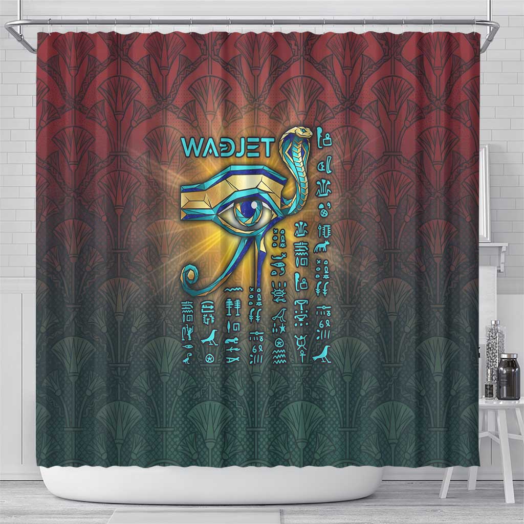 Egyptian Wadjet Winged Cobra Shower Curtain with Eye of Horus in Fiery Royal Protector Theme