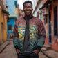 Egyptian Wadjet Winged Cobra Sleeve Zip Bomber Jacket with Eye of Horus in Fiery Royal Protector Theme