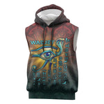 Egyptian Wadjet Winged Cobra Sleeveless Hoodie with Eye of Horus in Fiery Royal Protector Theme