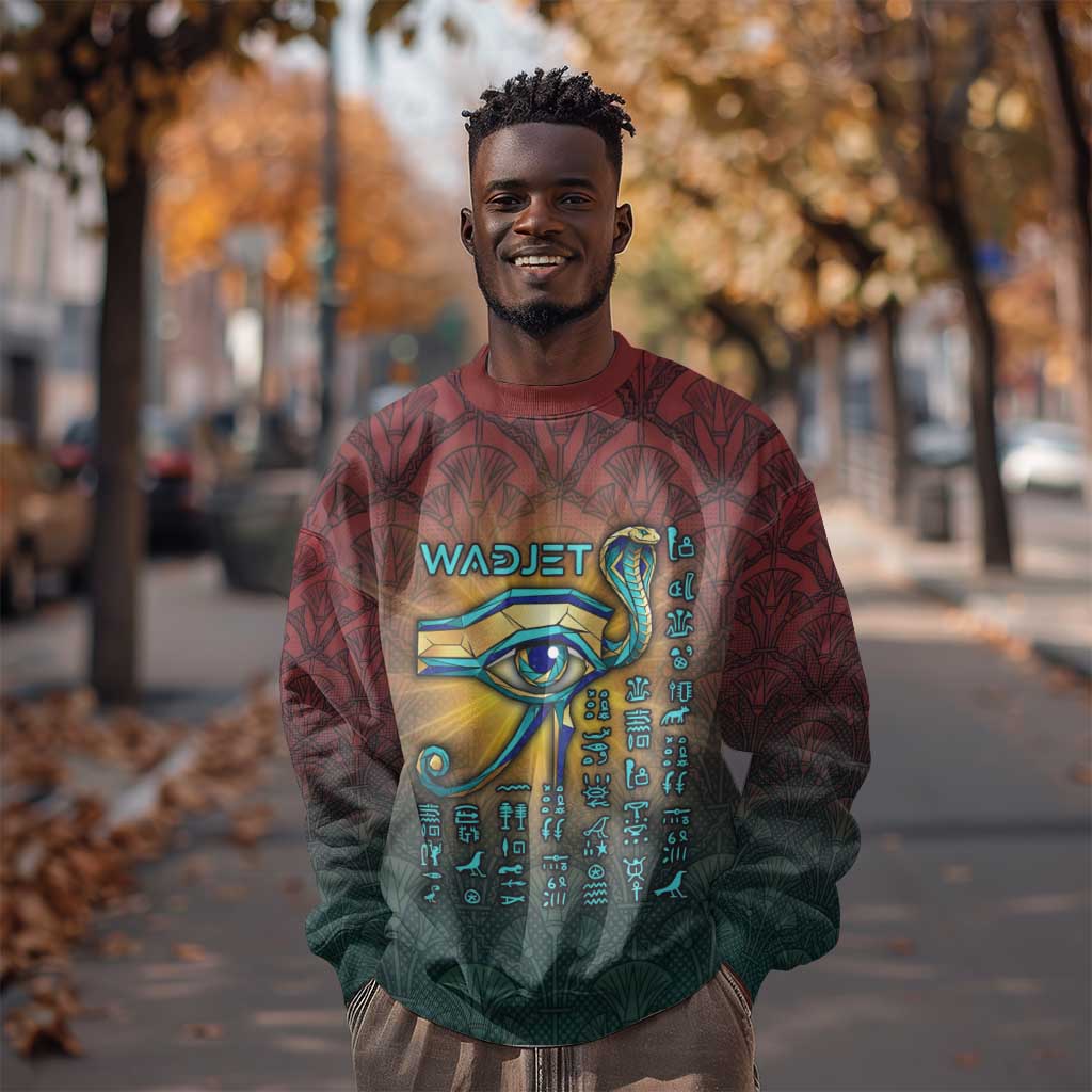 Egyptian Wadjet Winged Cobra Sweatshirt with Eye of Horus in Fiery Royal Protector Theme