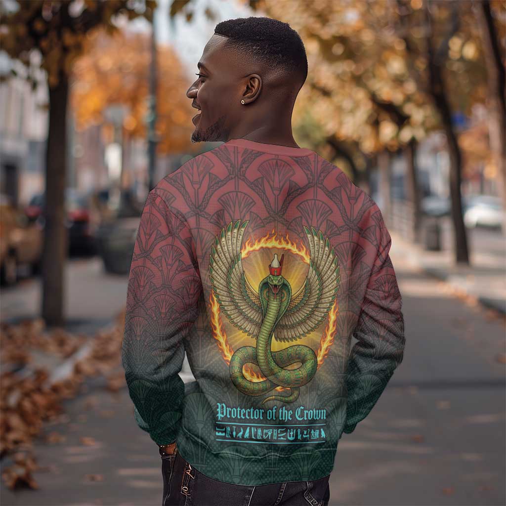 Egyptian Wadjet Winged Cobra Sweatshirt with Eye of Horus in Fiery Royal Protector Theme