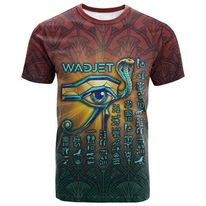 Egyptian Wadjet Winged Cobra T shirt with Eye of Horus in Fiery Royal Protector Theme