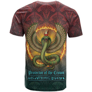 Egyptian Wadjet Winged Cobra T shirt with Eye of Horus in Fiery Royal Protector Theme