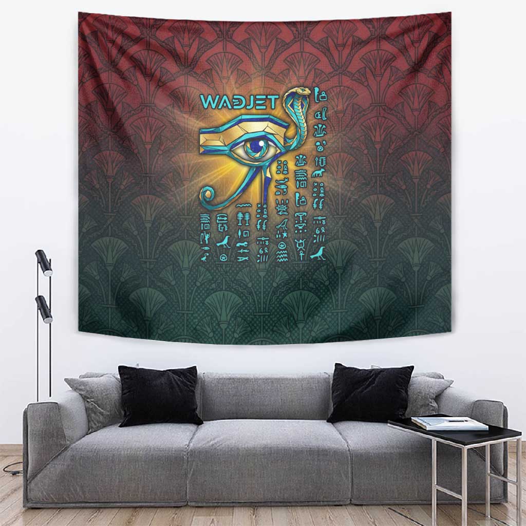 Egyptian Wadjet Winged Cobra Tapestry with Eye of Horus in Fiery Royal Protector Theme