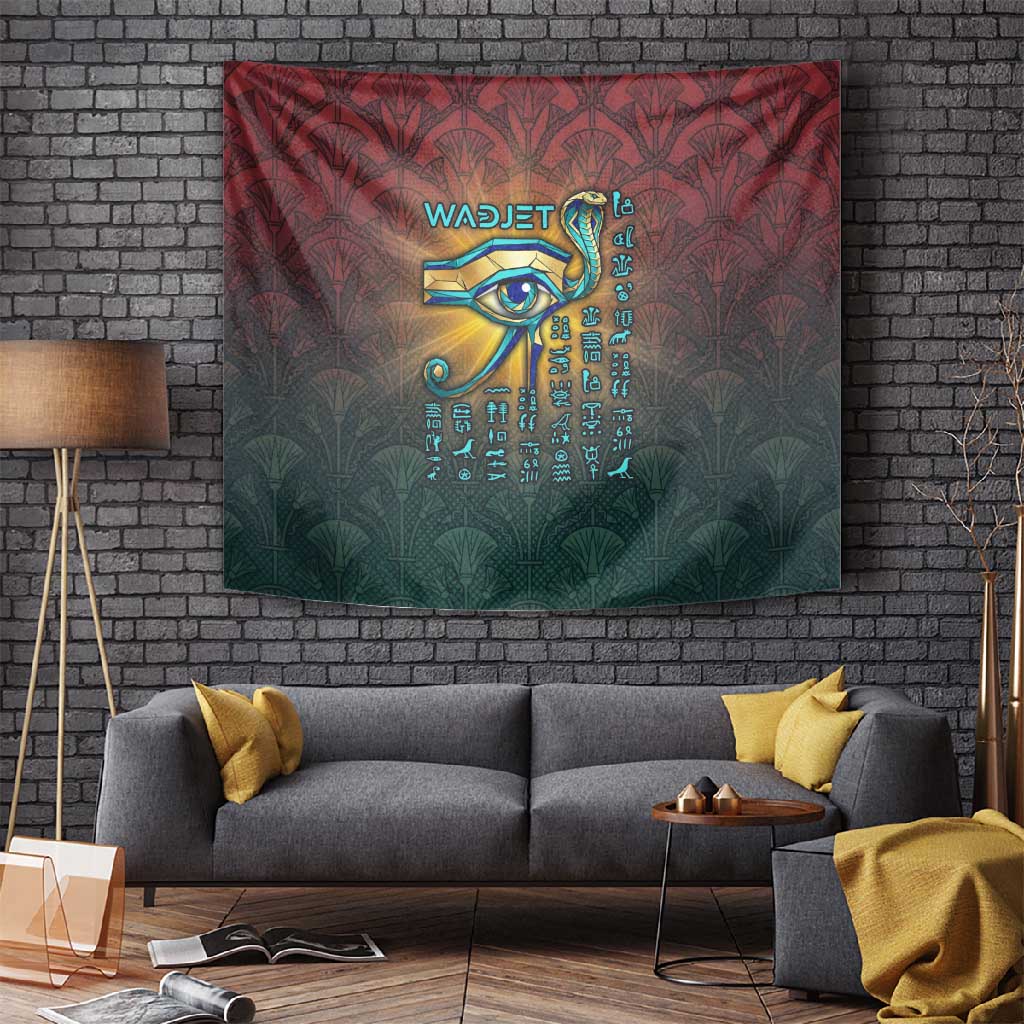 Egyptian Wadjet Winged Cobra Tapestry with Eye of Horus in Fiery Royal Protector Theme