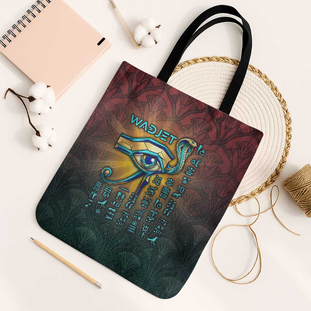 Egyptian Wadjet Winged Cobra Tote Bag with Eye of Horus in Fiery Royal Protector Theme