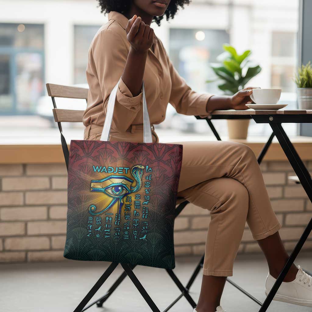 Egyptian Wadjet Winged Cobra Tote Bag with Eye of Horus in Fiery Royal Protector Theme