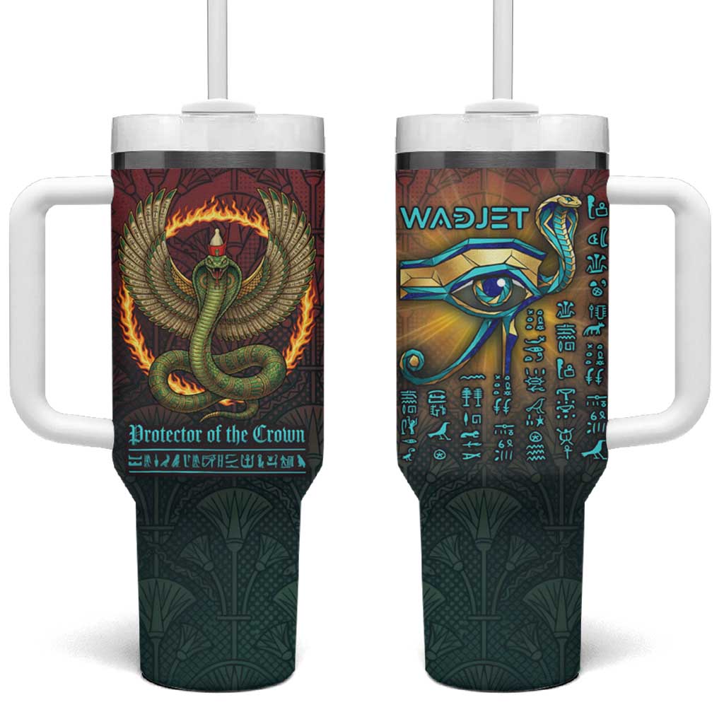 Egyptian Wadjet Winged Cobra Tumbler With Handle with Eye of Horus in Fiery Royal Protector Theme