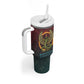 Egyptian Wadjet Winged Cobra Tumbler With Handle with Eye of Horus in Fiery Royal Protector Theme