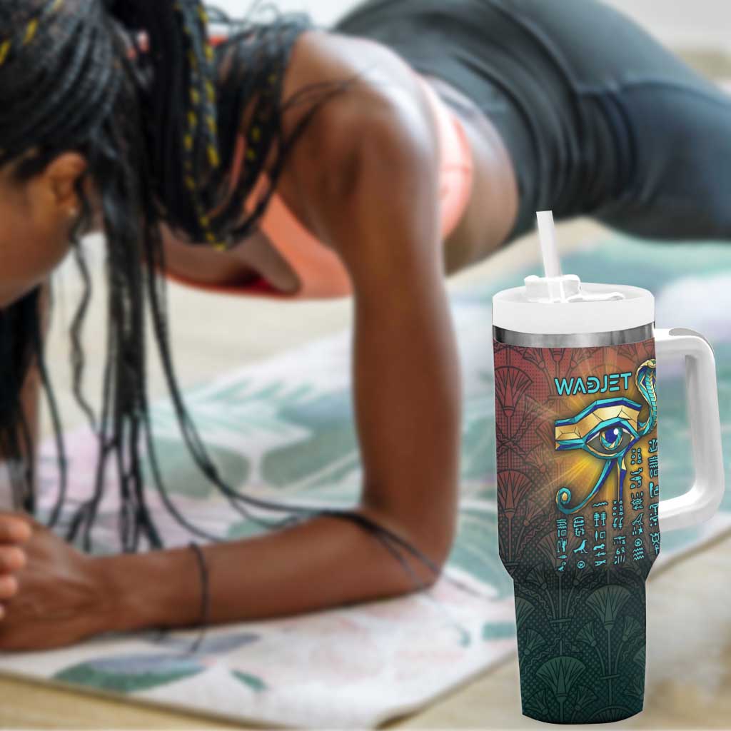 Egyptian Wadjet Winged Cobra Tumbler With Handle with Eye of Horus in Fiery Royal Protector Theme