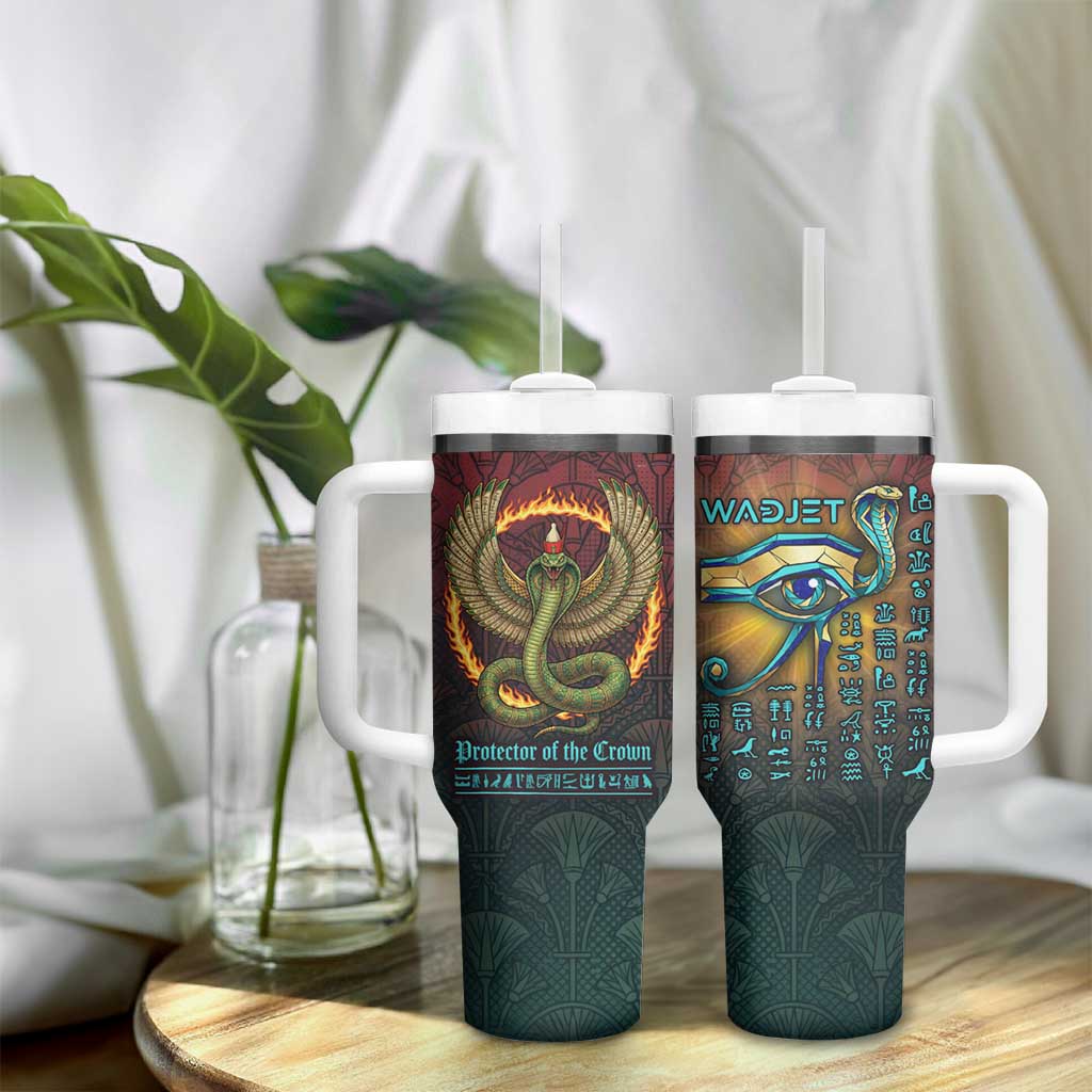 Egyptian Wadjet Winged Cobra Tumbler With Handle with Eye of Horus in Fiery Royal Protector Theme