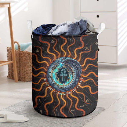 Wadjet Fiery Serpent Laundry Basket Egyptian Ankh Symbol in Dark Flame Protector Theme