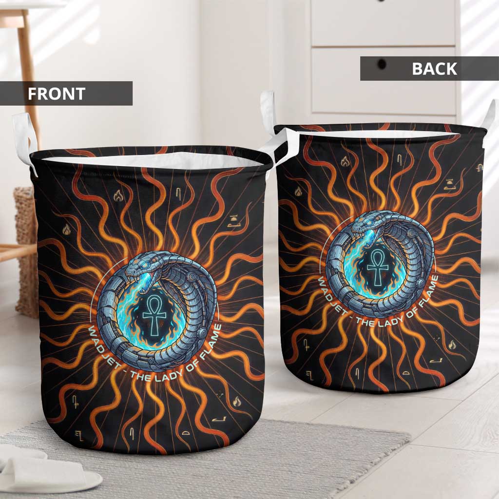Wadjet Fiery Serpent Laundry Basket Egyptian Ankh Symbol in Dark Flame Protector Theme