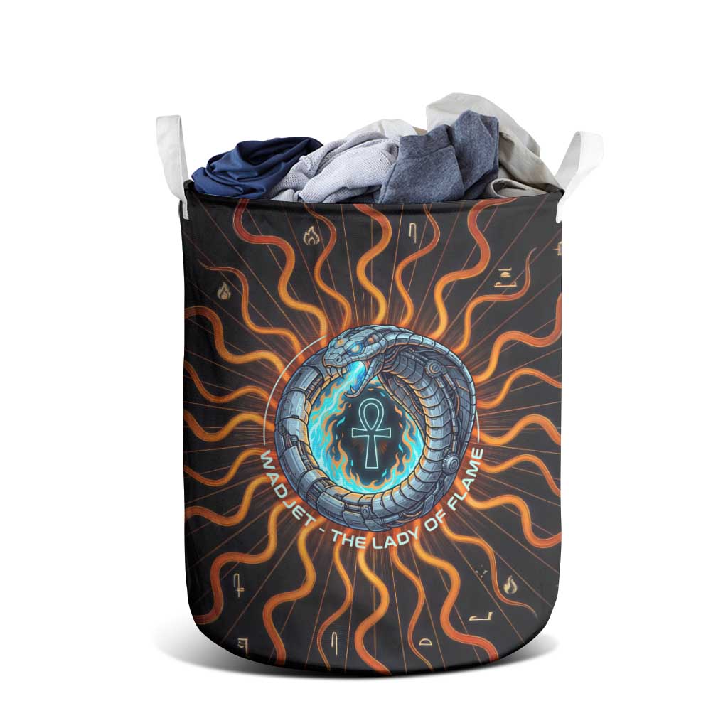 Wadjet Fiery Serpent Laundry Basket Egyptian Ankh Symbol in Dark Flame Protector Theme